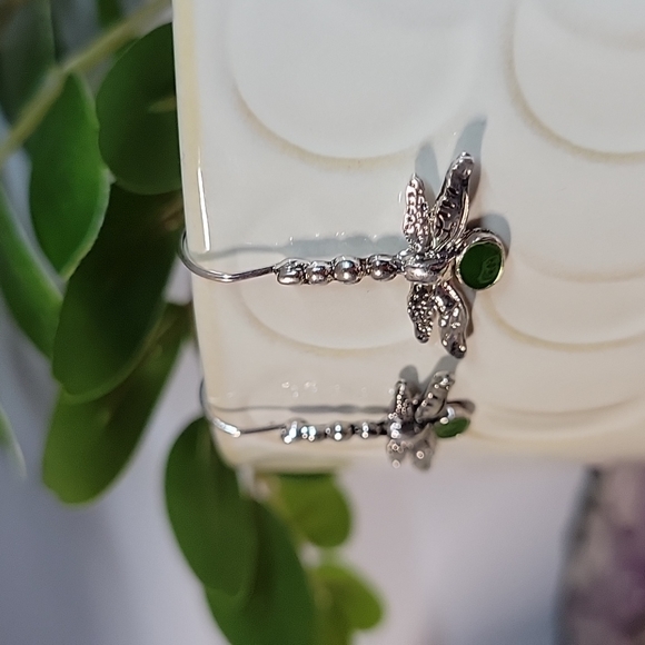 Green Dragonfly Wire Drop Earrings - Picture 3 of 6